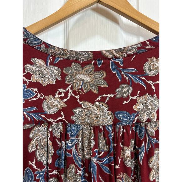 Lucky Brand Women L Boho Long Sleeve Hi/Low Border Print Tunic Blouse Casual - Picture 6 of 7